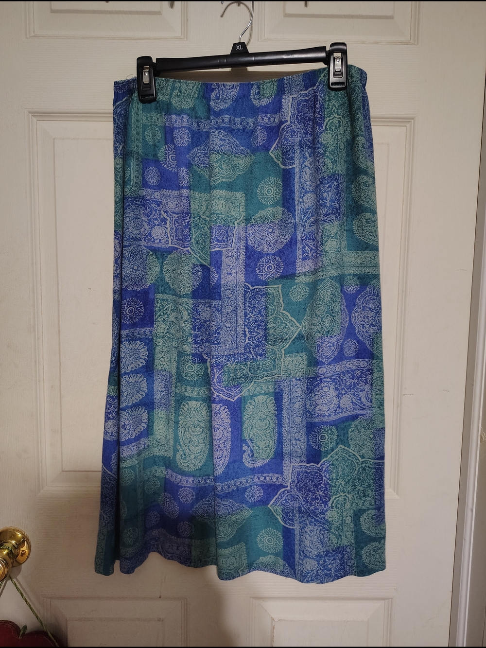Bohemian Patchwork Print Maxi Skirt in Blue and Teal